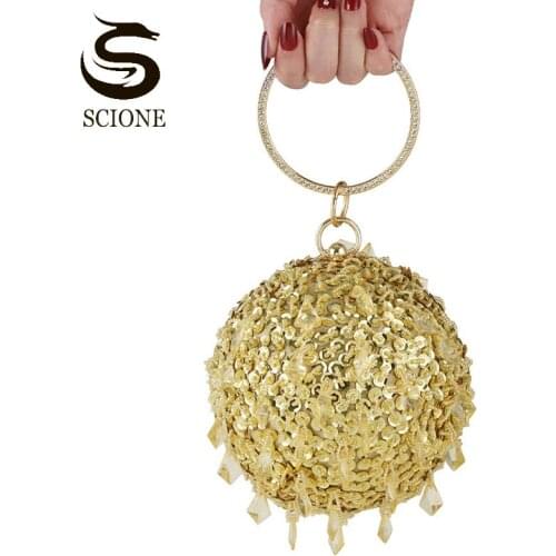 Female Circular Evening Bag Women Wedding Party Clutch Small Beading Handbags Round Purse Luxury Tassel Bags Solid Color XA301M
