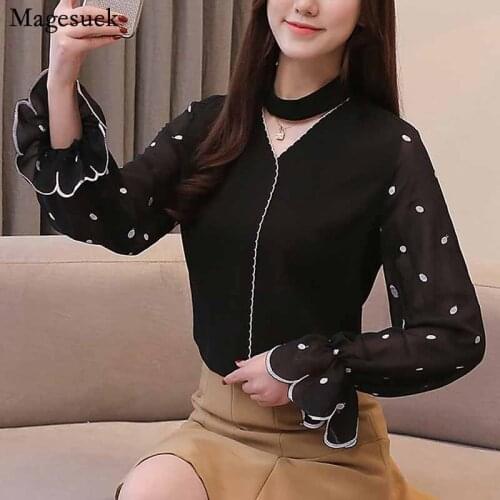 Fashion Embroidered 2020 Autumn New Shirt Long Sleeve Womans Shirts Lotus Leaf Vintage Top Petal Sleeve Chiffon Blouses 10343