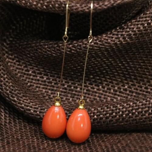 Top Quality Gold-color Long Earrings for Women 9*13mm Orange Teardrop Baking Paint Glass Dangle Eardrop Custume Jewelry B1796