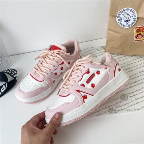 Cute Strawberry Womens Vulcanize Shoes Fashion Platform White Casual Shoes Woman Designer Women Sneakers кроссовки женские 2021