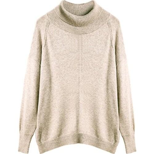 100%hand made wool blend thick knit women casual turtleneck loose pullover sweater solid color S-L retail wholesale