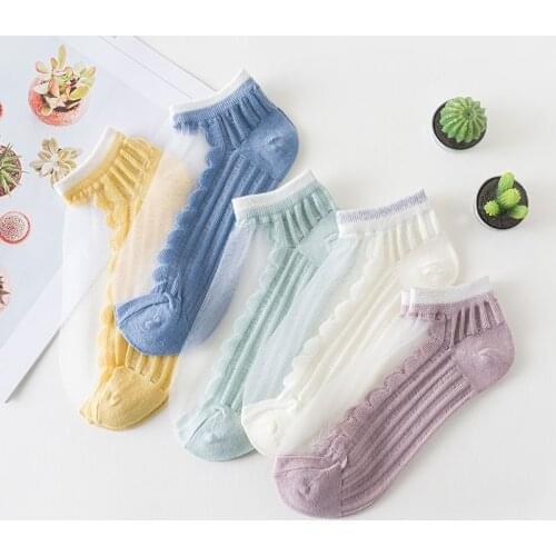 5pair Sexy Lace Fishnet Socks Mixed Fiber Transparent Funny Happy Stretch Elastic Ankle Mesh Thin Female Cool Socks