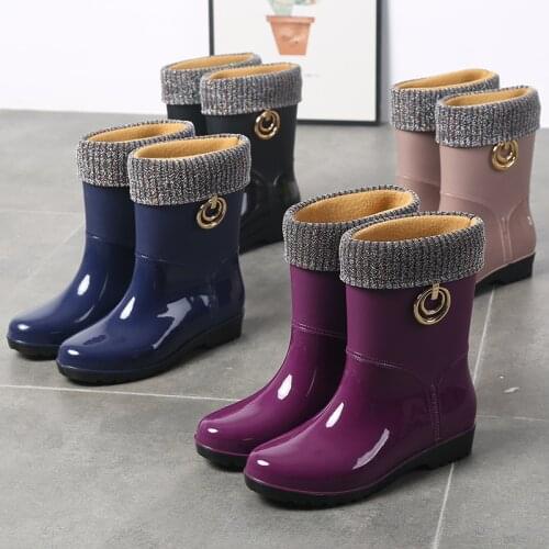 Fashion Rain Boots Women Waterproof Silicone Shoes Bottine Femme 2021 Winter Middle Tube Plus Velvet Slip on Rain Boots Ladies