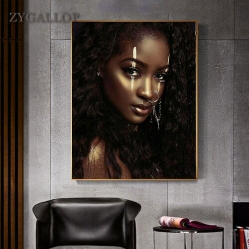 Black Woman Canvas Painting African Women Wearing Nose Ring Picture Poster and Prints Modern Wall Painting for Living Room Decor