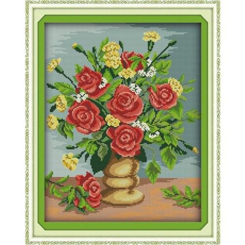 Everlasting Love Rose (4) Chinese Cross Stitch Kits Ecological Cotton Clear Stamped Printed 14CT 11CT DIY Christmas Decoration