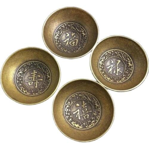 Chinese Old Copper Collection Pure Copper Blessing Lu Life Bowl