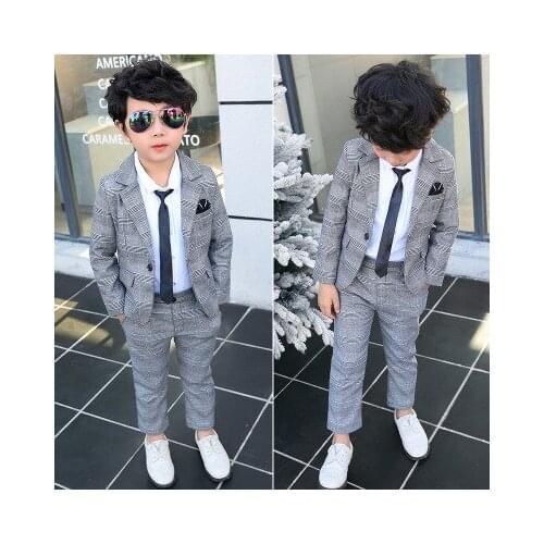 Baby Boys Blazer Suit Kids Boys Plaid Jacket+pants 2pcs Sets Childrens Clothing Boys Gentleman Set Kids Boys Wedding Costume