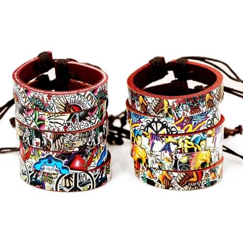Leather Bracelet Wholesale Cheap 10PCs Mixed Peace Symbol Couple Bracelets&Bangles For Lover Friendship Gifts Wristband