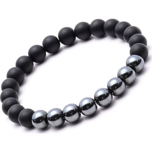 Healing magnetic jewelry 8mm round natural black matte ＆ onyx hematite beaded bracelet for unisex male female charm gift 2020