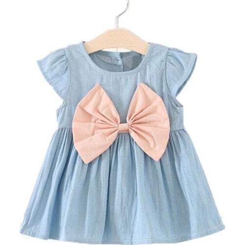 Summer Childrens baby girl clothes sleeveless Bow Denim dress bodysuit childrens clothing Dress for 0-24 Months