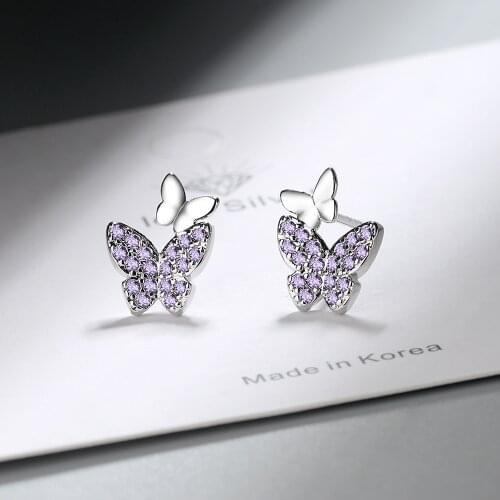 Hot top quality Prevent Allergy Butterfly Stud Earring for Women Wedding Party Korean Simple CZ Zircon Earrings Jewelry