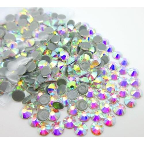 Best Quality 12 sizes Crystal AB flatback glass Hot fix iron on Rhinestones For Wedding dress Shoes garment accessories diy trim