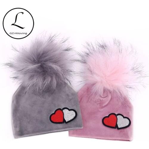 Cute Warm Newborn Baby Girls Velvet Beanies Hats 0-5 month Childs Kids Autumn Winter Soft Thicker Faux Fur Pompom hats And Caps