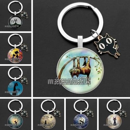 Fashion Lovely Cartoon Cats Keychain I Love My Cat Purse Key Chain Ring Jewelry for Lovely Women and Girls