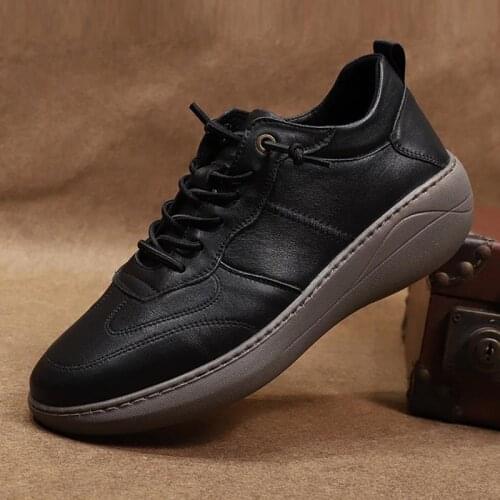 2021 New Spring Mens Casual Business Shoes Round Toe Lace Up Genuine Leather Loafers Spring/Autumn Thick Bottom Designer Flats
