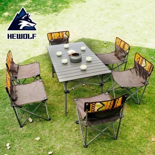 Hewolf Outdoor Folding Table and Chair Set Portable Picnic Table 7-piece Outdoor Self-driving Tour Leisure Table and Chair