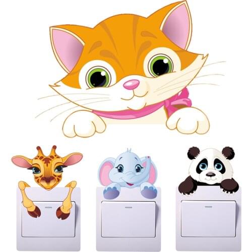 Wall Sticker for Kids Cute Animals Elephant Cat Panda Giraffe Light Switch Sticker Baby Nursery Home Decoration Accessories
