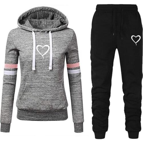 2021 Autumn and Winter New Drawstring Printing Hoodie Sportswear + Pants Casual Wear Suit Outdoor Jogging Fitness Suit 2 Sets