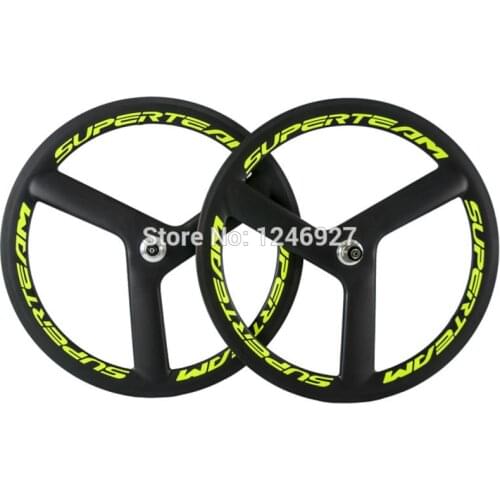 New Arrivals Tri Spoke Wheel 56mm Depth Clincher Carbon Wheel Road Bike Superteam Decal 3 Spoke Wheels