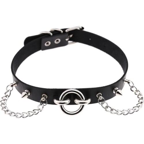 New fashion male fashion female exaggerated rivet chain pin buckle round BDSM sexy leather bondage collar choker