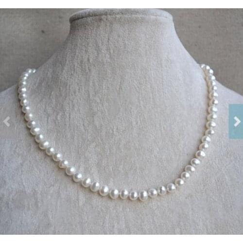 Unique Pearls jewellery Store White Pearl Necklace 18inches 7mm Genuine Freshwater Pearl Necklace Wedding Gift Women Jewelry