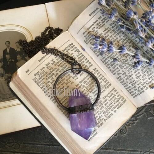 NM35251 Large Amethyst Pendant Crystal Necklace Electroformed Crystal Necklace Big Purple Stone Necklace Gypsy Gothic Jewelry