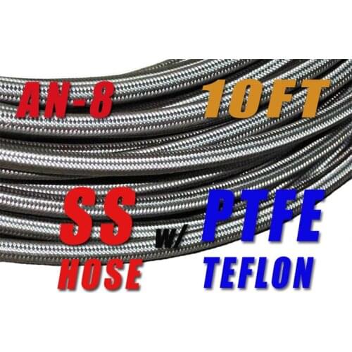 PTFEAN8-010 -7/16" STAINLESS STEEL -8AN AN8 8-AN OIL Ethanol Fuel PTFE HOSE 10FT
