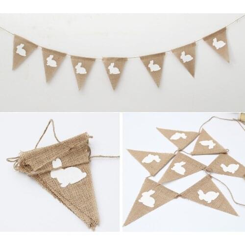 Seven Bunnies Happy Spring Easter Mabula Flag Carnival Buntings Rabbit Banners Hanging Party Decoration for Home Wall Garden