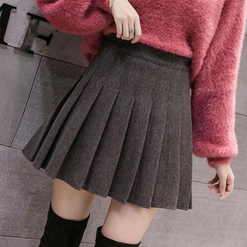 Spring summer autumn winter pleated skir women high-waisted anti-walking light a-word skirt with thick hair college wind skirt