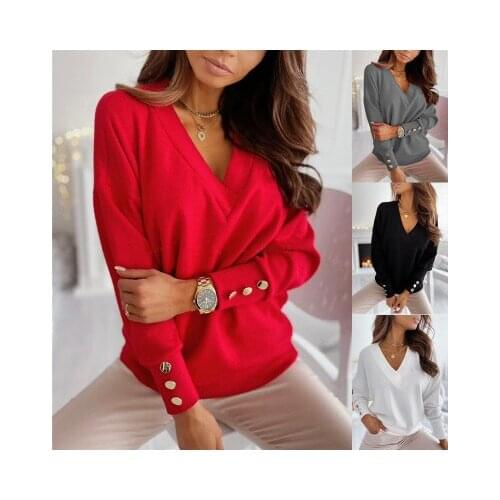 Spring Summer Womans Simple Solid Color Long-sleeved V-neck Button Bottoming Shirt Top Fashion Wild Self-cultivation Top Crop