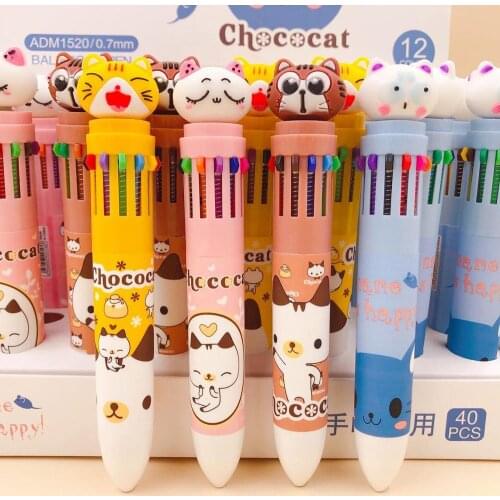40 pcs/lot Cartoon Animal 12 Colors Ballpoint Pen Cute ball pens School Office writing Supplies Stationery Gift