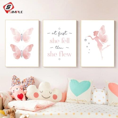 Little Fairy Butterfly Nordic Posters And Prints Wall Art Canvas Painting Scandinavian Wall Picture Baby Girl Room Bedroom Decor
