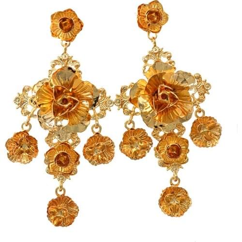 Bridal Womens New Fashion Jewelry Gold Color Charm Crystal Flowers Bijoux Baroque Retro Earrings For Wedding Dropshipping