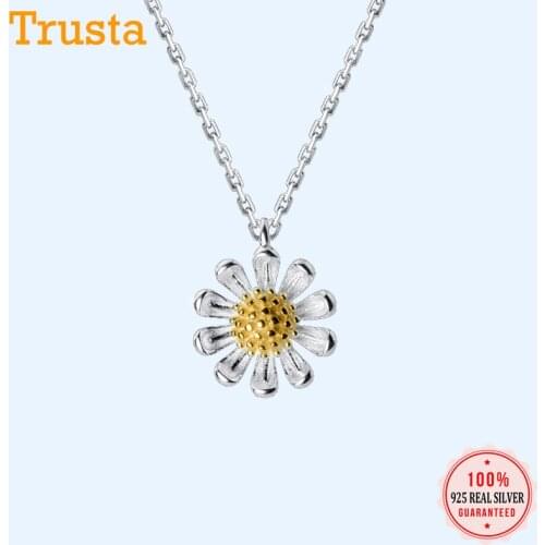 Trusta Authentic 925 Sterling Silver Fashion Feather Chrysanthemum Pendant Short Necklace For Women Silver 925 Jewelry DA847