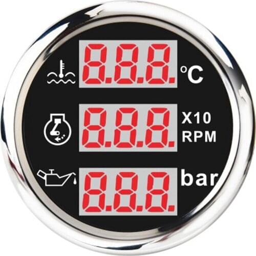 Universal 52mm 3 in 1 Multi-Function Digital Gauge Waterproof Water Temp Oil Pressure Tachometer Gauge with Alarm
