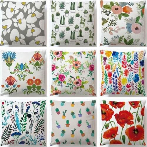 Vintage Style Cushion Cover Plant Linen/cotton Flower Design Pillow Case Home Decorative Pillow Cover Seat Pillow Case