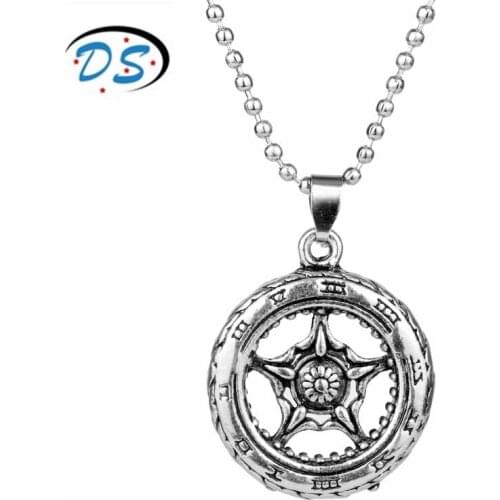 Vintage Silver Color Tire Pendant Necklace For Men Hip Hop Punk Rock Chokers Auto Car Lover Chain Necklaces Jewelry Gift