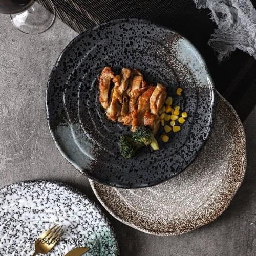 Japanese tableware retro ceramic plate restaurant cutlery sushi dish home square dish rice bowl soup bowl snack dish steak plate
