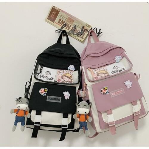 Japanese Contrast Color Fashion Womens Backpack Canvas Waterproof School Bags For Girls Large Capacity School Backpack