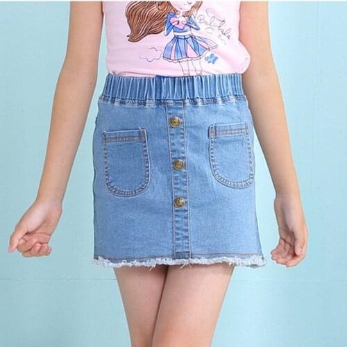 2020 summer children skirts clothing Kids Girls new casual good denim pockets buttons straight skirt 4-9 years