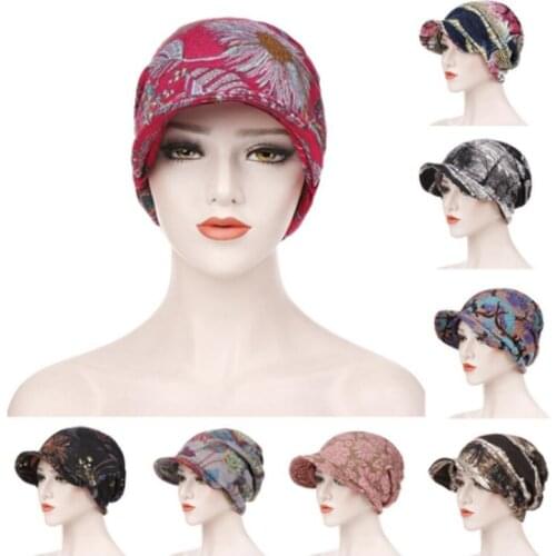 Women Pullover Cap Muslim Beanie Headscarf Chemo Cancer Cap Islamic Print Hair Loss Cap Skullies Casual Abaya Fashion Full Cover