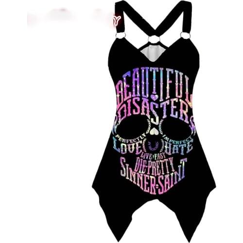 2020 Summer New Fantasy Gothic Skull Printing Womens Sling Tops Sexy Backless Y2k Tank Top Fashion Casual Rose Pattern Vest