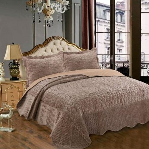 Thick Plush Bedspreads Cotton Quilt Set 3PCS/2pcs Stone Embroidery Quilts Bed cover King Twin Size Coverlet Winter Blanket