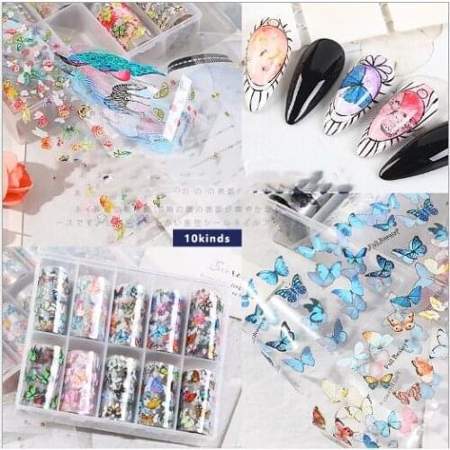 2020HOT! 50*4cm Laser Butterfly Nail Foil Set Adhesive Transfer Sticker Colorful Laser Butterfly Transfer Sticker Nail DIY Tips