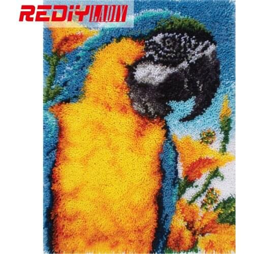 3D Latch Hook Rug Kits DIY Needlework Unfinished Crocheting Rug Yarn Cushion Mat Cute Parrot Handicraft Embroidery Carpet Rug