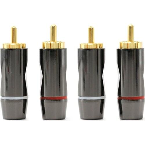 High Quality 4pcs R1739 24k Solder Gold plated RCA Conectors Gold Plated RCA Plug Audio Male Connector Cables