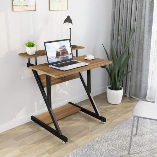 70x60x79cm Home Computer Desks With Storage Shelfs Modern Z-shaped Black Brown Study Work Office PC Laptop Table Racks Holders