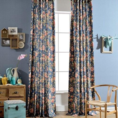 American rural curtains for living room polyester cotton printed bedroom curtain window screen