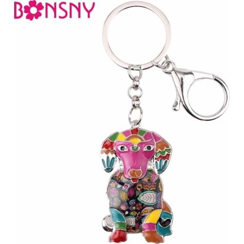 Bonsny Enamel Labrador Dog Key Chain Key Ring Pom Gift For Women Girl Bag Pendant 2017 Charm Keychain Fashion Animal Jewelry