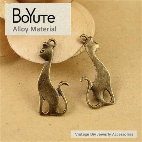BoYuTe (50 Pieces/Lot) 27*11MM Vintage Style Antique Bronze Plated Cat Pendant Charms for Diy Jewelry Accessories Makings